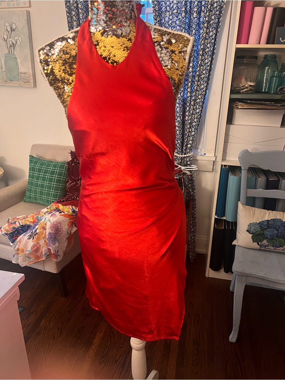 Hello Molly Red Halter Satin Midi Dress